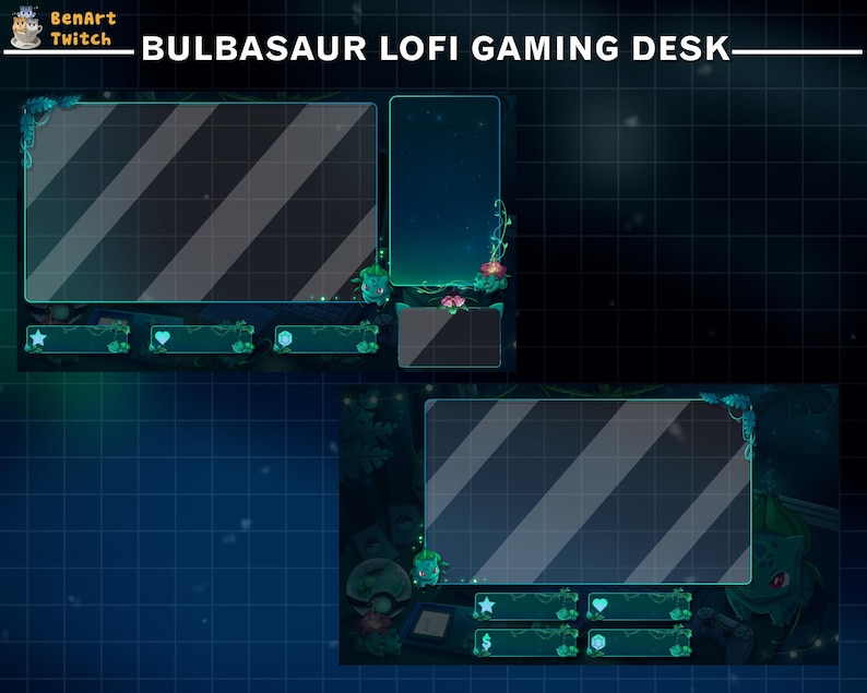 Bulbasaur animerat Twitch-överläggspaket, mysigt Lofi-spelskrivbordsströmpaket, söt Pokémon-Twitch-layout för streamers bild 6