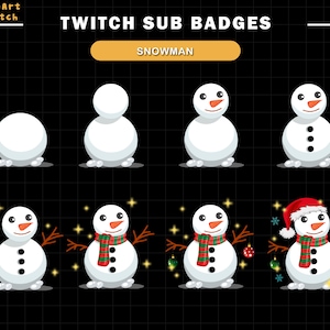 Snowman Twitch Sub Badges, Christmas Twitch Badges