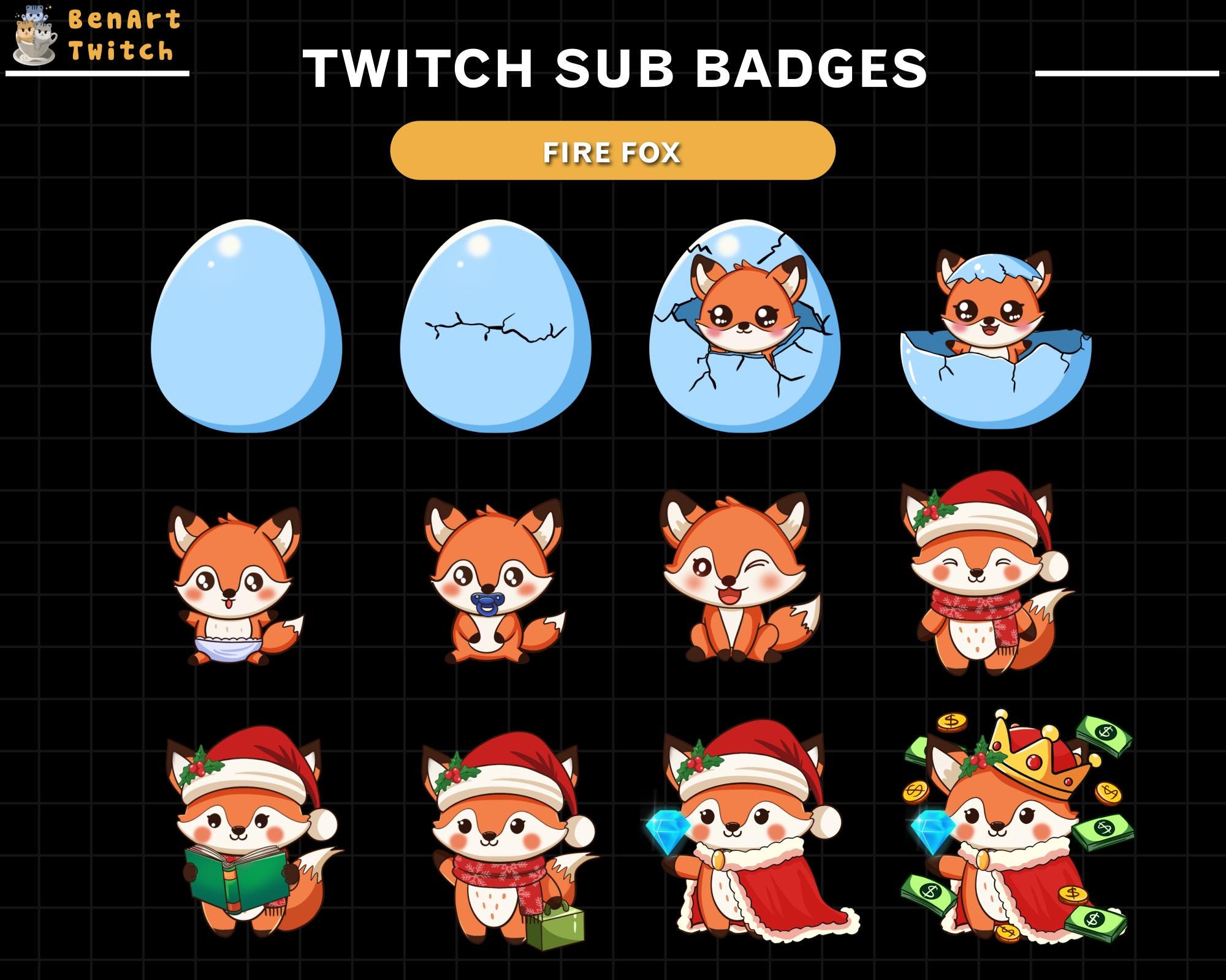Christmas Fox Twitch Sub Badges, Xmas Fox Twitch Badges