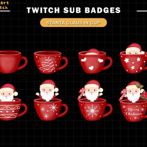 Santa Claus In Cup Twitch Sub Badges, Xmas Twitch Badges, Complete Twitch Bit Badges Set, Number Bit Badges, Graphic For Streamer