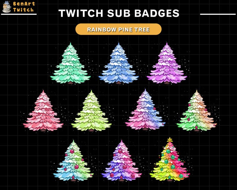 Rainbow Christmas Tree Twitch Sub Badges, Christmas Twitch Badges Etsy