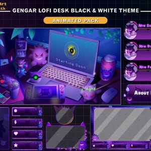 Gengar Twitch Overlay – Animiertes Stream Paket mit Lofi Schreibtisch, Cozy Purple Ästhetik & Geist Pokémon Theme