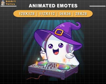 Animated Twitch Emote Cute Ghost DJ, Halloween Twitch Emotes, Cute Emotes For Youtube, Discord