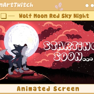 Animated Red Wolf Moon Twitch Screens, Moon Sky Night Stream Screens, Black and Red Theme Overlay For Streamer