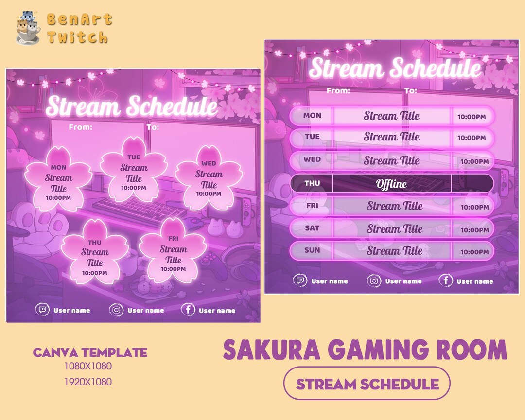 Gaming Room Sakura Stream Schedule for Cherry Blossom Twitch Overlay ...