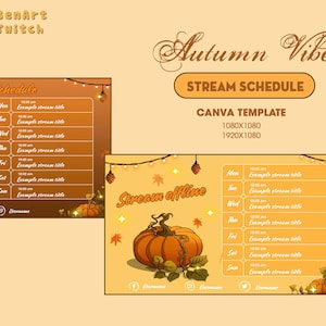 Autumn Vibes Stream Schedule, Vtuber Schedule, Simple Weekly Schedule For Streamers, Cute Pastel Fall Colors, Easy edit on CANVA
