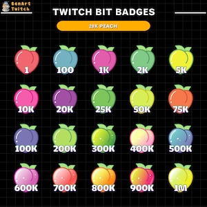 20x Rainbow Peach Twitch Bit Badges, Fruit Twitch Bit Badges, Complete Twitch Bit Badges Set, Twitch Abonneer Pakket, Aantal Bit Badges