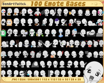 100 DIY Custom Twitch Emotes, Chibi Base, Meme and Customizable for Streamers, YouTubers & Discord