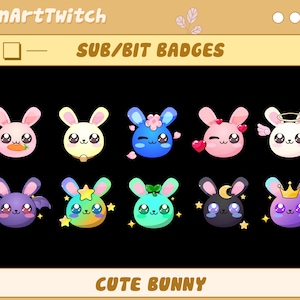 Cute Bunny Twitch Sub Badges, Rabbit Twitch Sub Badges for Streamers, YouTubers & Discord