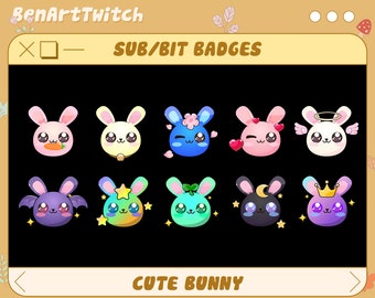 Cute Bunny Twitch Sub Badges, Rabbit Twitch Sub Badges for Streamers, YouTubers & Discord