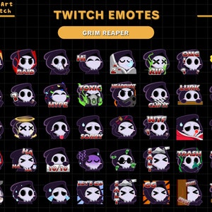 40x Grim Reaper Twitch Emotes Pack, Cute Grim Reaper Stream Emotes, Ready To Use for Twitch, Chat Emotes