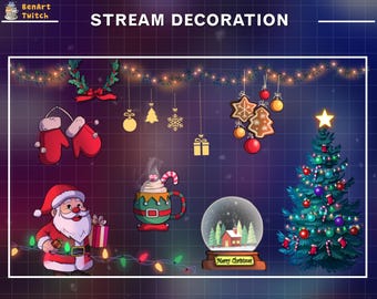 Animiertes Spielzimmer Weihnachtskollektionen Twitch Stream Dekoration mit Weihnachtsbaum, Weihnachtslichtern, Weihnachtsmann ...
