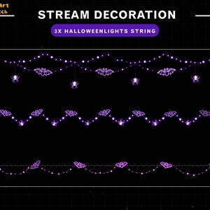 3x Animated Bat Light Strings Stream Decoration, Halloween Twitch Decoration with Bat, Spider...