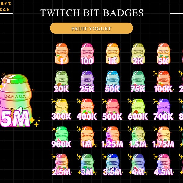 Full Set 30 Yorgurts Twitch Sub Bit Badges, Kawaii Twitch Sub Badges, Complete Twitch Bit Badges Set, Twitch Subscribe Package