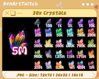 30x Crystals Twitch Sub Bit Badges, Gem Stone Sub Badges, Complete Twitch Bit Badges Set For Twitch, Discord