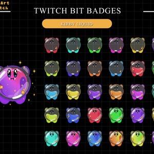 Full Set 30 Kirby Liquid Twitch Sub Bit Badges, Kirby Badges for Twitch, Complete Twitch Bit Badges Set, Twitch Subscribe Package