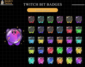 Full Set 30 Kirby Liquid Twitch Sub Bit Badges, Kirby Badges for Twitch, Complete Twitch Bit Badges Set, Twitch Subscribe Package