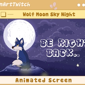 Animated Cute Wolf Moon Twitch Overlay Stream Screens, Moon Sky Night Stream Overlay, Purple Theme Overlay For Streamer