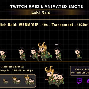 Animated Loki Twitch Raid Alert, Loki Twitch Emotes for Streamers, New Raid GIF for Twitch Discord