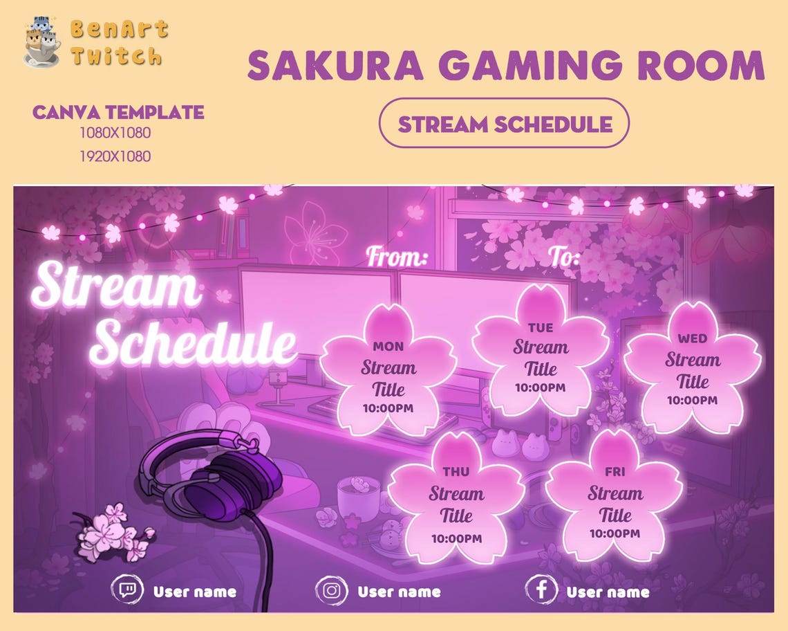 Gaming Room Sakura Stream Schedule for Cherry Blossom Twitch Overlay ...
