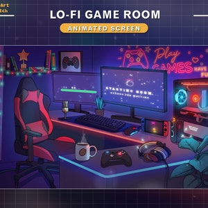 Animated Twitch Screens Cozy PC Room, Lofi Game Room Stream Screens, Retro Twitch Overlay, Stream Starting Soon, BRB, Stream Ending