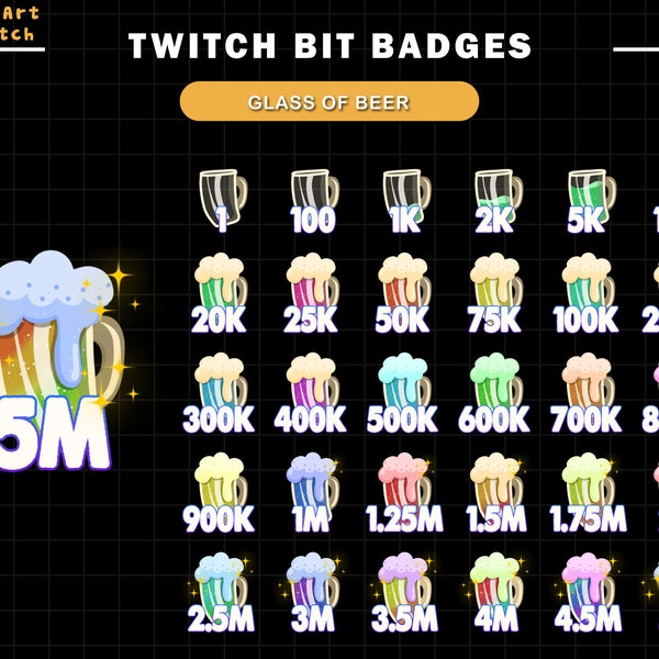 Full Set 30 Beer Cups Twitch Sub Bit Badges, Kawaii Twitch Sub Badges, Complete Twitch Bit Badges Set, Twitch Subscribe Package