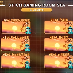 Animated Twitch Alerts Cute Stitch Summer, Stitch Stream Alerts, Stitch Twitch Overlay for Streamer, Vtuber