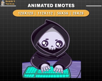 Geanimeerde Twitch-emote Hacker Magere Hein, Halloween Twitch-emotes, leuke emotes voor YouTube, Discord