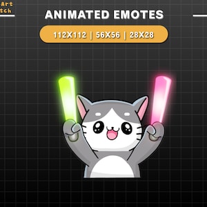 Emote animado de Twitch Gato gris animando, Emotes de Twitch de gato lindo, Emotes lindos para Youtube, Discordia
