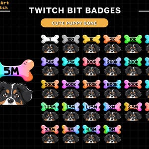 Cute Dog Bone Twitch Bit Badges Set, Bone Loyalty  Bit Tier Badges for Streamers, Dog Channel Icons for Twitch