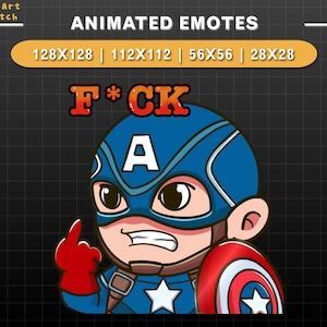 Emote animate per Twitch "Captain America F*uck", Emote divertenti, Emote kawaii per Twitch, Discord