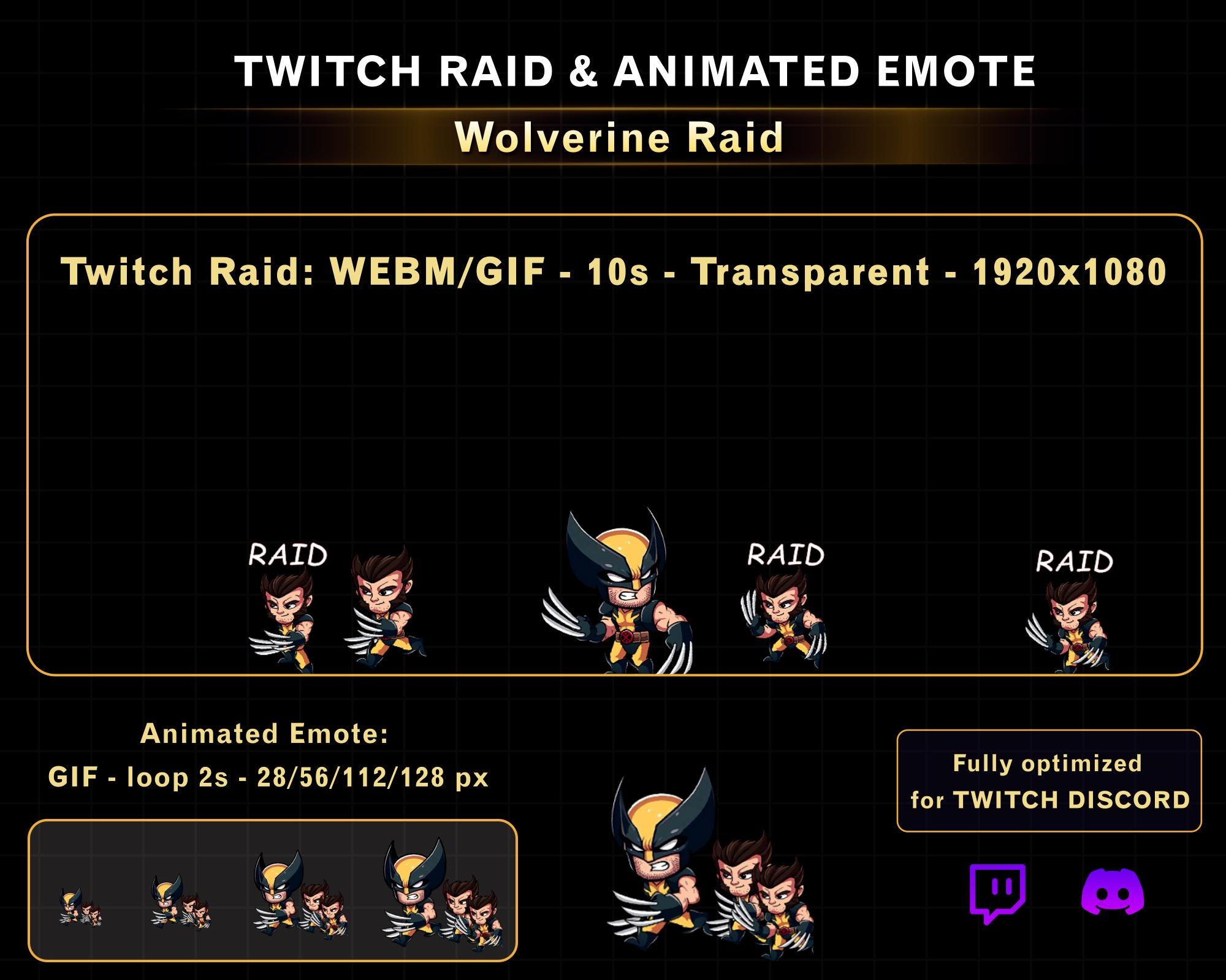Animated Wolverine Twitch Raid Alert, Wolverine Twitch Emotes for ...