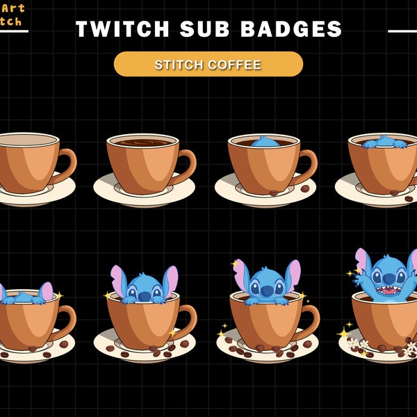 Tasses à café Stitch Twitch Sub Badges, mignons badges Twitch Bit, prêts à l'emploi pour Twitch, Discord