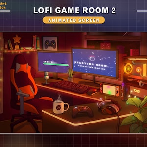 Animated Twitch Screens Orange PC Room, Lofi Game Room Stream Screens, Retro Twitch Overlay, Stream Starting Soon, BRB, Stream Ending