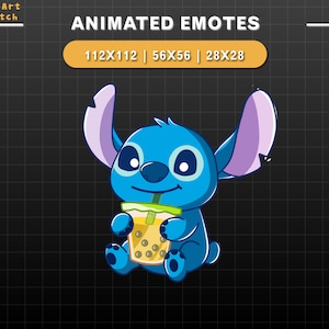 Animierte Twitch Emote Stitch Drink Boba Tee, Stitch Twitch Emotes, süße Emotes für Youtube, Discord