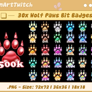 Wolf Paws Twitch Bit Badges, Paw Bit Tier Badges, Cute Cat Twitch Sub Badges for Streamer, Discord