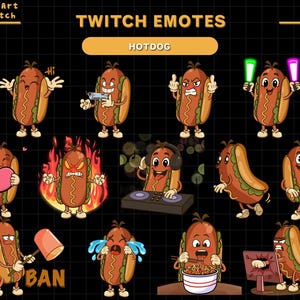 Hot Dog Twitch Emote, Funny Emote for Streamers, YouTubers & Discord