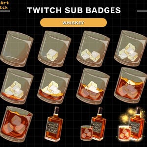 Twitch Sub-märken Whisky-tema, Alkoholdryck Glasmärken för VTuber, Twitch och Kick Streamers