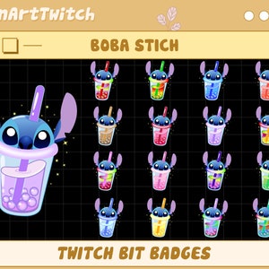 16x  Boba Stitch Twitch Bit Badges, Stitch Sub Badges for Streamers, YouTubers & Discord