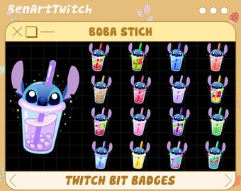 16x  Boba Stitch Twitch Bit Badges, Stitch Sub Badges for Streamers, YouTubers & Discord