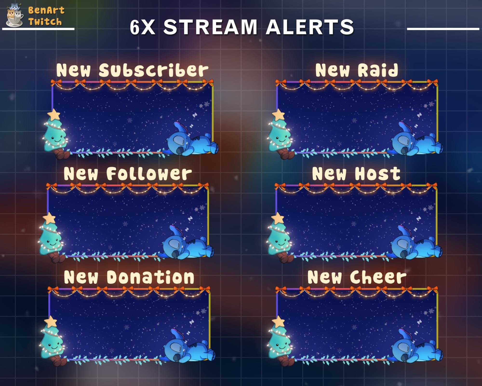 Alertes Twitch animées Christmas Stitch, alertes Stitch Stream, superposition Stitch Twitch pour streamer, Vtuber