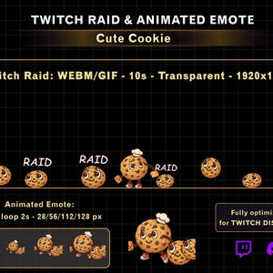 Animated Cookie Running Twitch Raid Alert, Cookie Twitch Emotes for Streamers, New Raid GIF for Twitch Discord