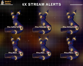 6x Chibi Umbreon Twitch Alert– Animated Eevee Stream Alert, Twitch Overlay, Stream Overlay