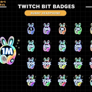 20x Bunny Headphone Twitch Sub Bit Badges, Bunny Sub Badges, Complete Twitch Bit Badges Set, Twitch Abonneer Pakket, Number Bit Badges