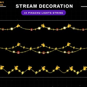 3x Animated Cute Pikachu Lights String Stream Decoration, Pikachu Twitch Decoration, Pikachu Overlay
