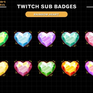 Crystal Heart Twitch Sub Badges, Diamond Heart Twitch Badges for Streamers, YouTubers & Discord