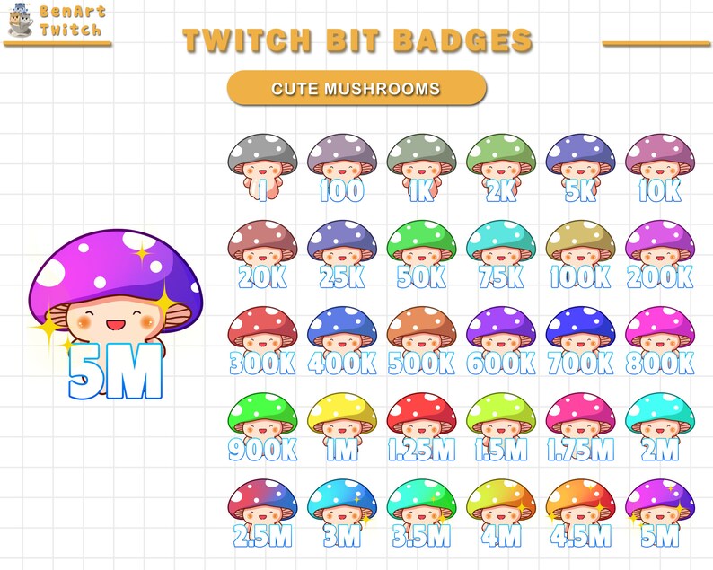 Rainbow Mushroom Twitch Bit Badges, Mushrooms Twitch Badges, Ready to