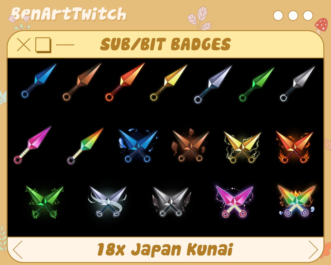 18x Janpan Kunai Twitch Sub Badges, Kunai Pastel Rainbow Bit Badges ...