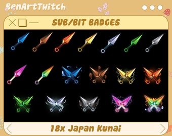 18x Janpan Kunai Twitch Sub Badges, Kunai Pastel Rainbow Bit Badges, Cute Emotes Ready To Use for Twitch Chat Emotes Discord
