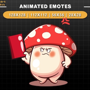 Carton rouge animé champignon, Emotes Twitch mignons, Emotes automne pour Youtube, Discord